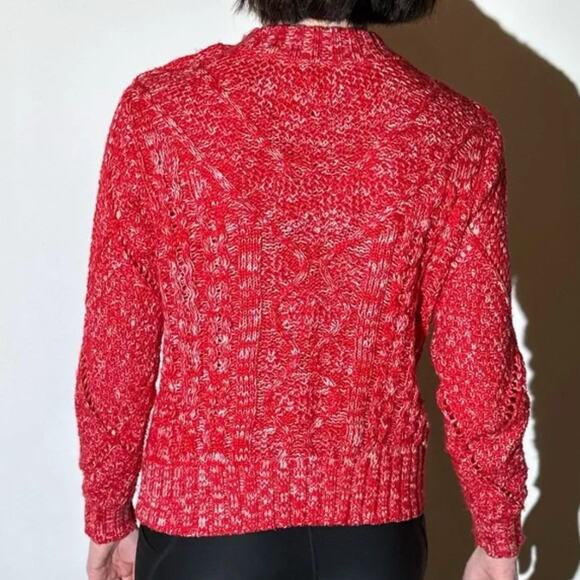 FAHERTY Delilah Cable Knit Marled Sweater Summer Sun Red Sz S {E8} - Picture 2 of 6
